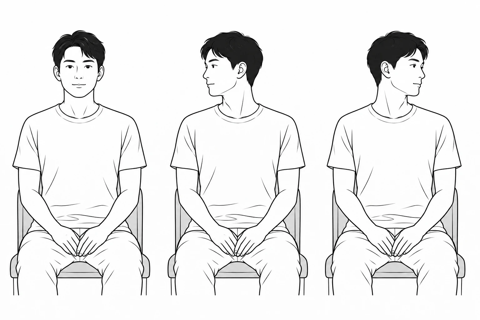 손을 무릎에 놓고 정면을 바라보는 앉은 자세